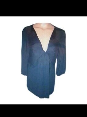Audrey & Grace Blouse V-neck Shirt Black Large 3/4 Sleeve